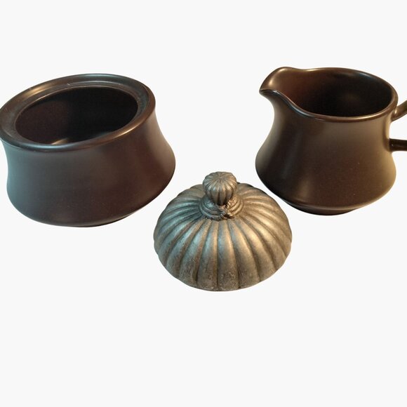 NIKKO Creamer Sugar Bowl Brown Stoneware Japan - Picture 2 of 16